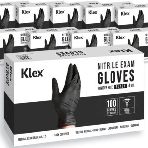 Klex Nitrile Exam Gloves - Medical Grade, Powder Free, Rubber Latex Free, Disposable Examination Grade Glove, Food Safe, Black, Small, 1000 Count