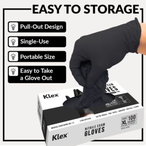 Klex Nitrile Exam Gloves - Medical Grade, Powder Free, Rubber Latex Free, Disposable Examination Grade Glove, Food Safe, Black, Small, 1000 Count