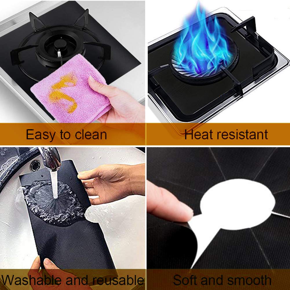 10 Pack Stove Burner Covers Double Thickness Reusable Non-Stick Heat-Resistant Gas Range Protectors for Kitchen and Easy to Clean（Black）