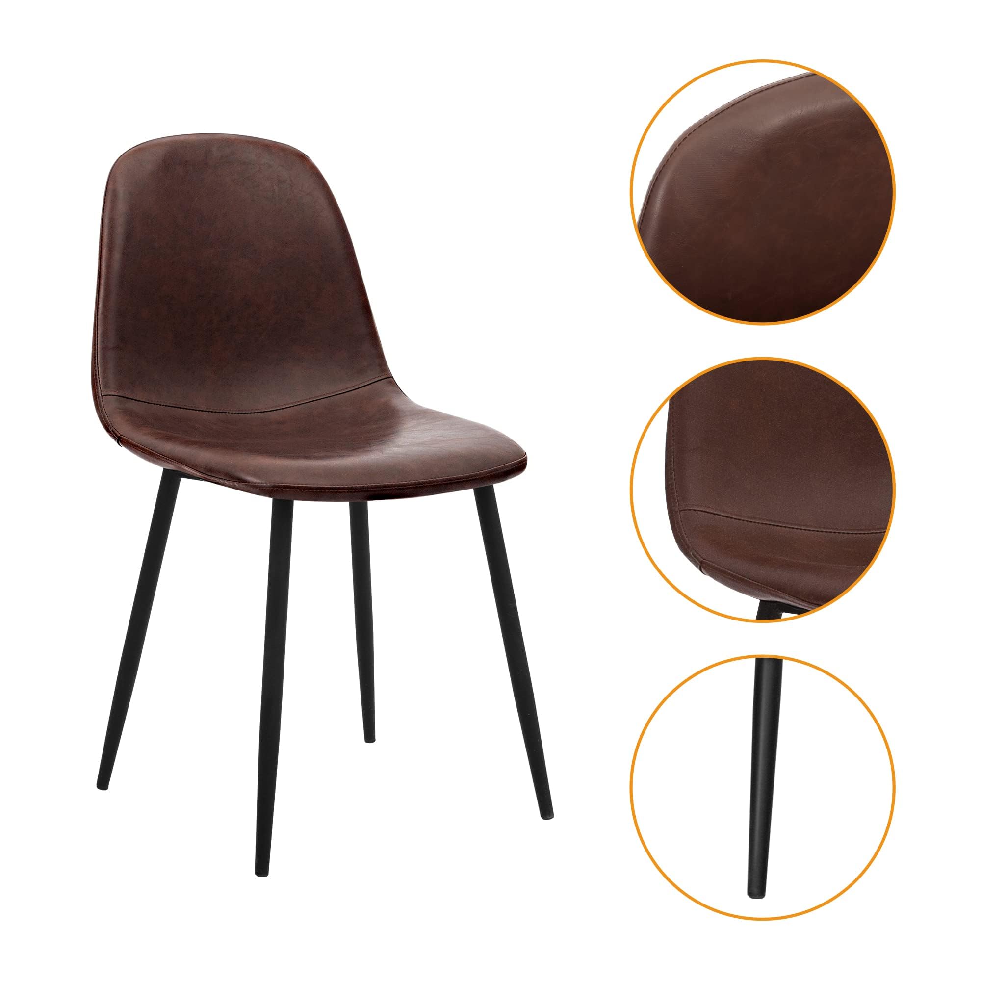 CangLong Faux Leather Dining Back Modern Side Chair for Pub Coffee Home, Set of 2, Dark Brown