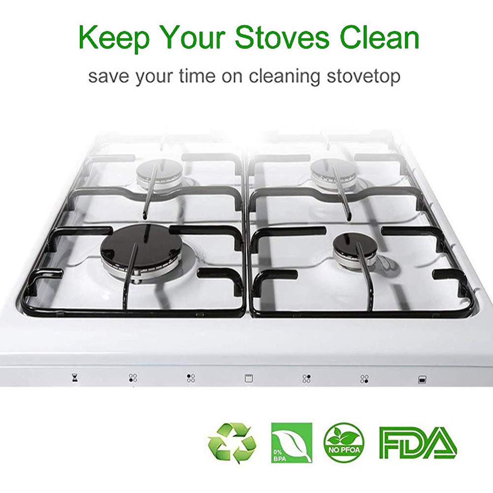 Stove Burner Covers,0.3 MM Double Thickness,8 Pack,Gas Stove Burner Liners,Non-stick Reusable Gas Range Stove Top Covers for Kitchen,Cuttable,Easy to Clean,Silver,Size 10.6” x 10.6”