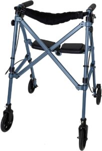 stander wonder rollator, lightweight folding space saver mobility rolling walker for seniors and adults, 6-inch wheels, locking brakes, and padded seat with backrest, cobalt blue