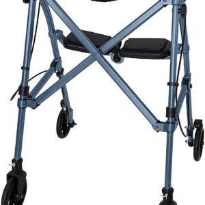 Stander Wonder Rollator, Lightweight Folding Space Saver Mobility Rolling Walker for Seniors and Adults, 6-inch Wheels, Locking Brakes, and Padded Seat with Backrest, Cobalt Blue