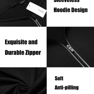 COOFANDY Men Hoodies Sleeveless Workout Tank Top Zip Up Gym Bodybuilding Training Fitness Shirt Black