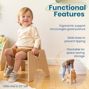 ECR4Kids Stackable Wooden Toddler Chair, 8in, Kids Furniture, Natural, 2-Pack