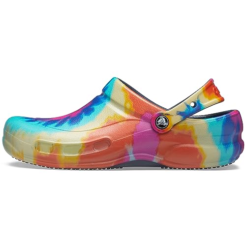 Crocs Unisex Bistro Graphic Clogs, Slip Resistant Work Shoes, Tie Dye/Navy, 12 US Men