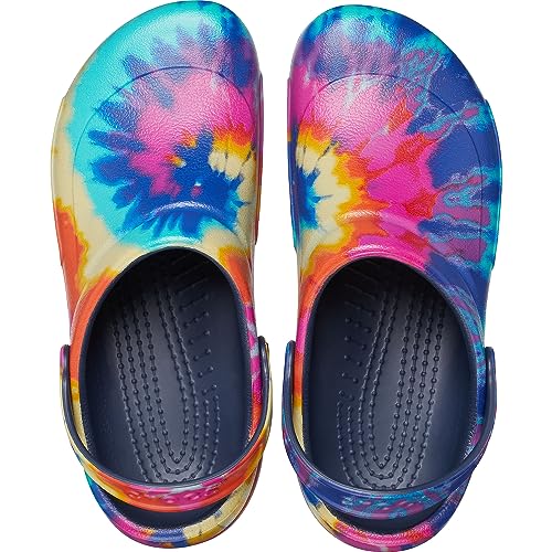 Crocs Unisex Bistro Graphic Clogs, Slip Resistant Work Shoes, Tie Dye/Navy, 12 US Men