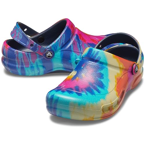 Crocs Unisex Bistro Graphic Clogs, Slip Resistant Work Shoes, Tie Dye/Navy, 12 US Men