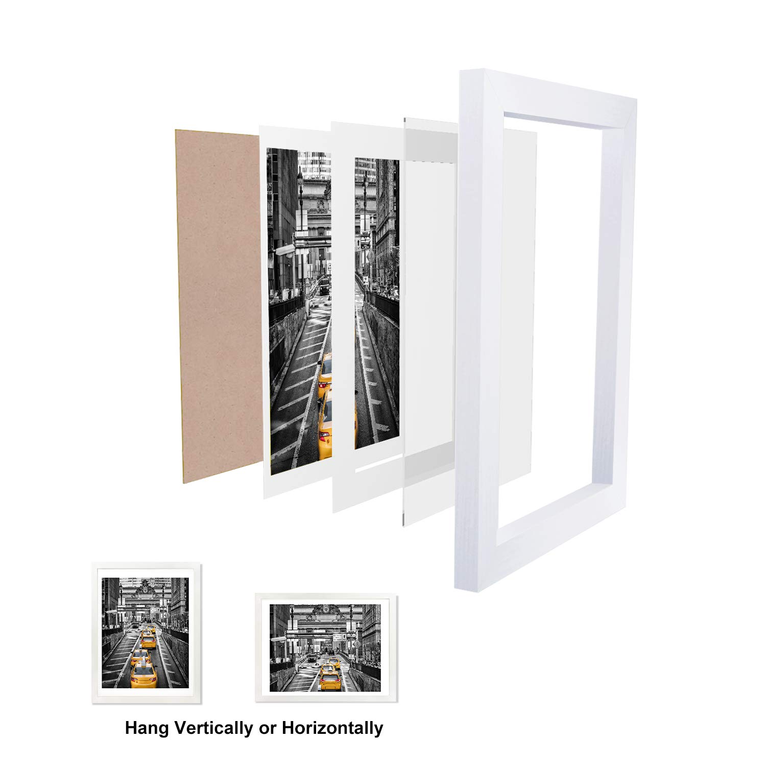 Finefrarm 12x16 White Picture Frame to Display 11x14 Photo with Mat or 12 by 16 Picture Without Mats Picture Frames Wall Art for Living Room Wall Mounting and Tabletop Decor