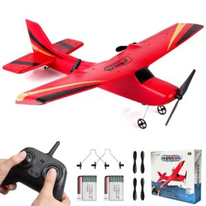 hawk's work 2 ch rc airplane, rc plane ready to fly, 2.4ghz remote control airplane, easy to fly rc glider for kids & beginners (red)