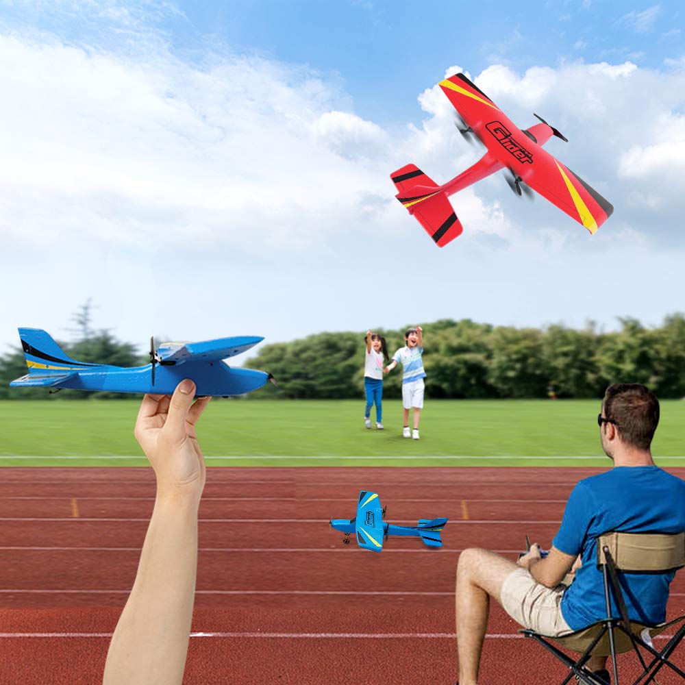 HAWK'S WORK 2 CH RC Airplane, RC Plane Ready to Fly, 2.4GHz Remote Control Airplane, Easy to Fly RC Glider for Kids & Beginners (Red)