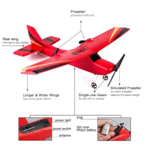 HAWK'S WORK 2 CH RC Airplane, RC Plane Ready to Fly, 2.4GHz Remote Control Airplane, Easy to Fly RC Glider for Kids & Beginners (Red)