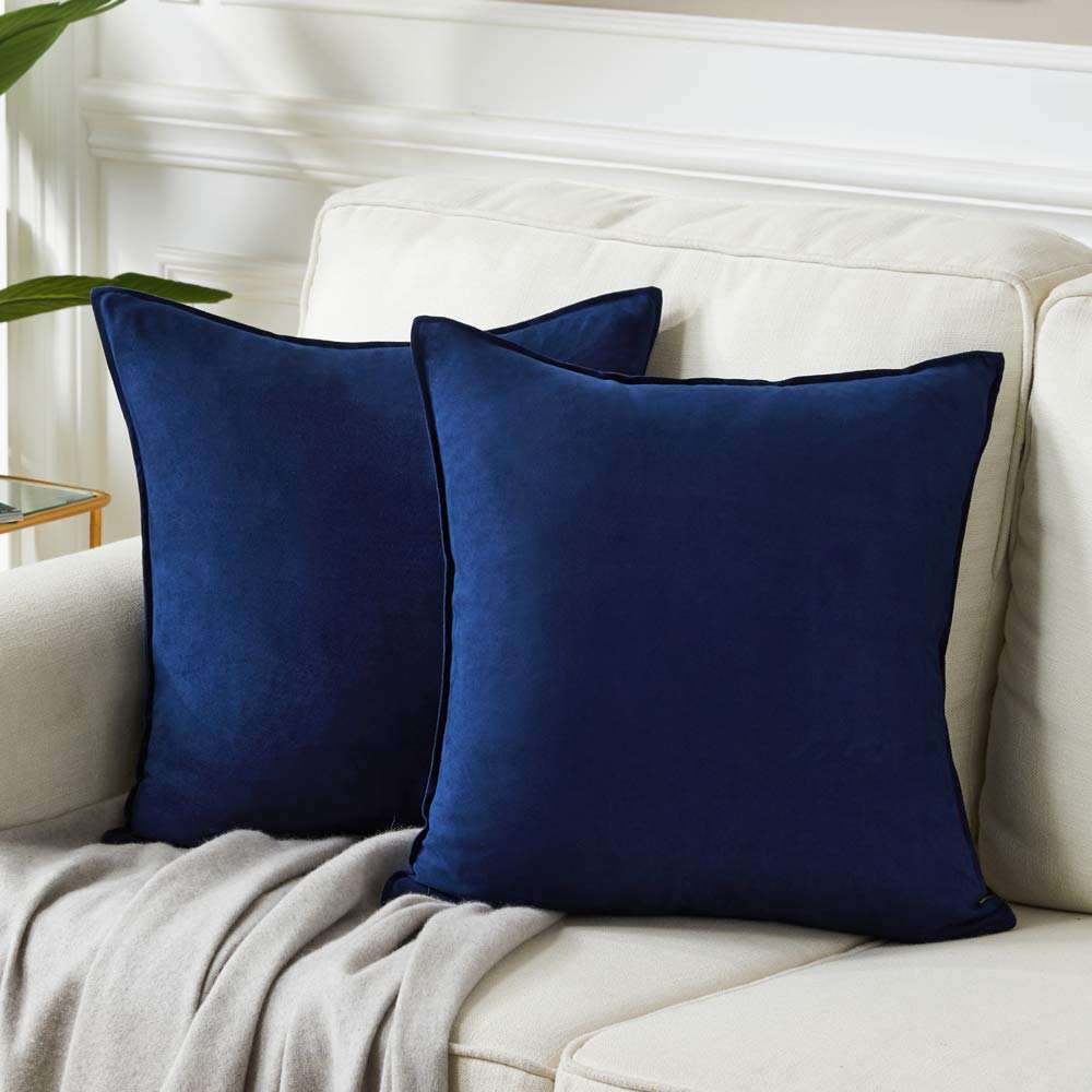 Fancy Homi 2 Packs Premium Faux Suede Decorative Throw Pillow Covers, Super Soft Square Pillow Case,Solid Cushion Cover for Couch/Sofa/Bedroom (18" x 18", set of 2, Navy Blue)