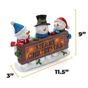 VP Home Christmas Snowman Decor Christmas Figurines Resin Snowman Lighted Decorations Indoor Glowing Merry Christmas Wood Trio LED Holiday Light Up Snowman Indoor Festive Fiber Optic Decorations