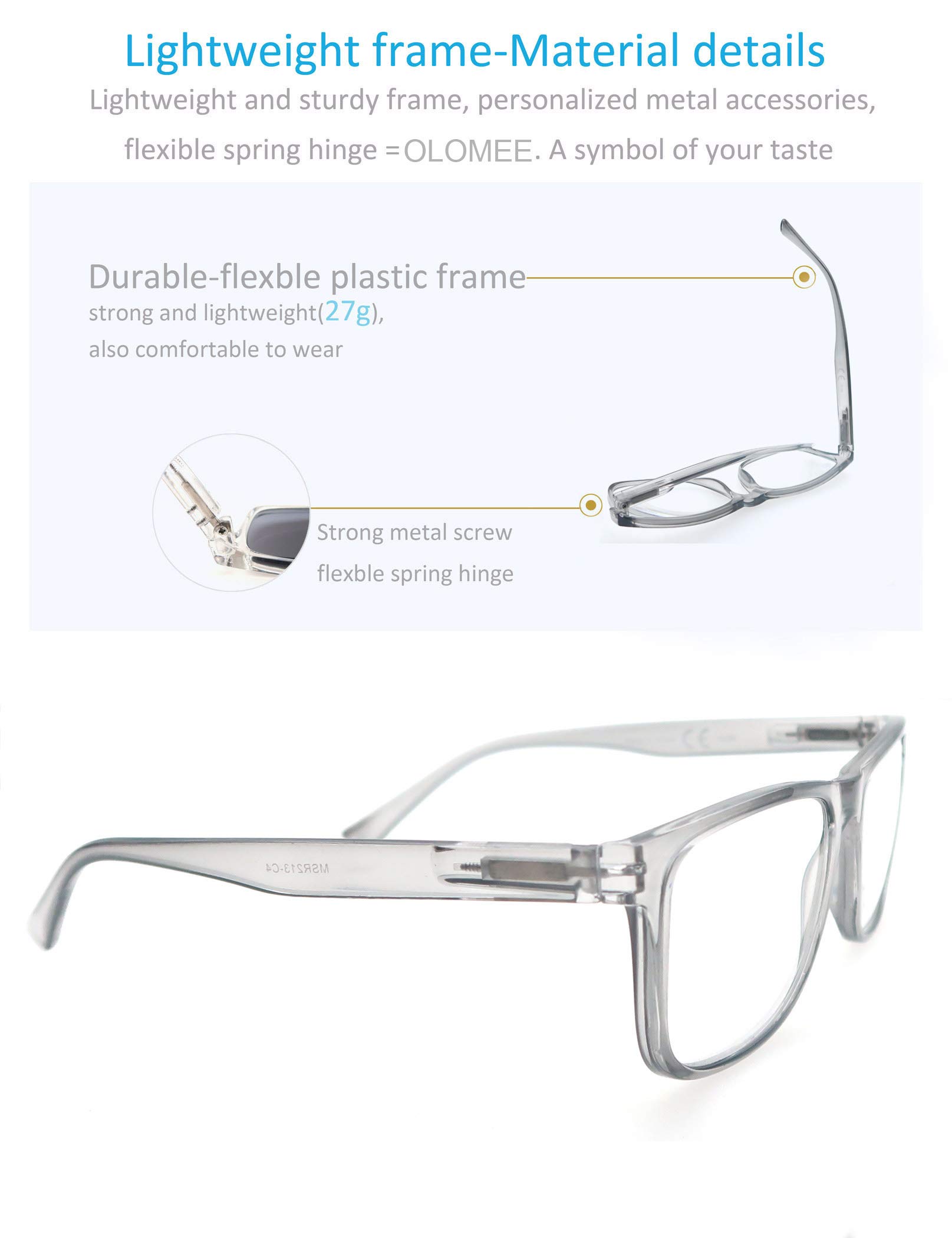 OLOMEE Reading Glasses 1.75 Oversized Large Square Men Readers 4 Pack,Comfort Lightweight Eyeglasses Flexible Spring Hinge