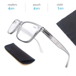 OLOMEE Reading Glasses 1.75 Oversized Large Square Men Readers 4 Pack,Comfort Lightweight Eyeglasses Flexible Spring Hinge