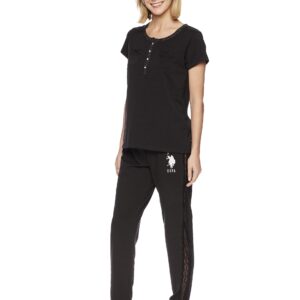 U.S. Polo Assn. Womens Pajamas - Short Sleeve PJs with Jogger Pajama Pants (Black, Large)