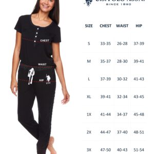 U.S. Polo Assn. Womens Pajamas - Short Sleeve PJs with Jogger Pajama Pants (Black, Large)