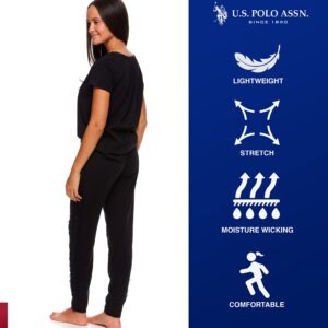 U.S. Polo Assn. Womens Pajamas - Short Sleeve PJs with Jogger Pajama Pants (Black, Large)