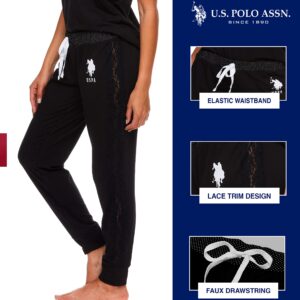 U.S. Polo Assn. Womens Pajamas - Short Sleeve PJs with Jogger Pajama Pants (Black, Large)