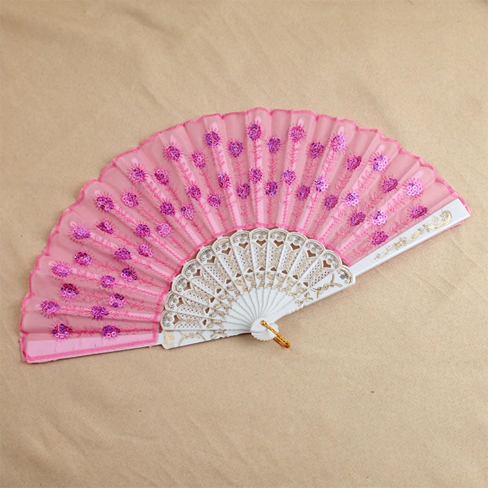 QISEQIRO 10 PCS Colorful Fabric Peacock Pattern Folding Hand Fan Spanish Folding Hand Fan Handheld Fans for Wedding Gifts Dancing Party Decoration