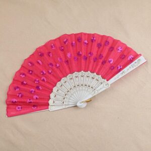 QISEQIRO 10 PCS Colorful Fabric Peacock Pattern Folding Hand Fan Spanish Folding Hand Fan Handheld Fans for Wedding Gifts Dancing Party Decoration