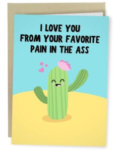 sleazy greetings funny mothers day card | cute happy birthday card for mom dad from daughter son | adult dirty humorous mother’s day or father's day appreciation card | favorite pain cactus card