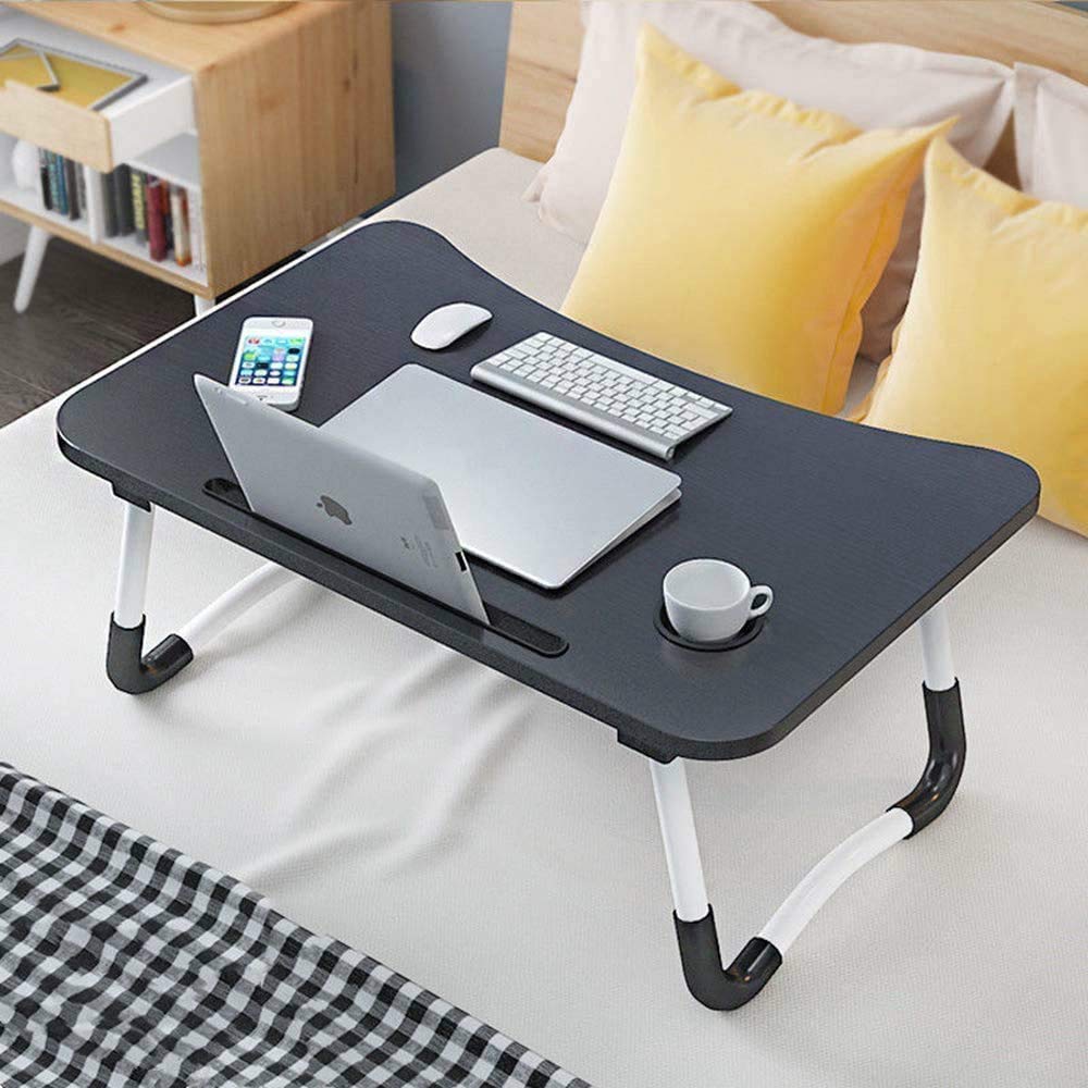 Foldable Laptop Bed Table Lap Desk, Bed Tray Laptop Desk with Cup Holder and Slot, Laptop Stand for Bed, Laptop Tray for Eating Breakfast, Working, Watching Movie on Bed/Couch/Sofa/Floor