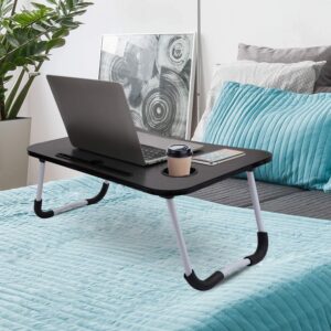 Foldable Laptop Bed Table Lap Desk, Bed Tray Laptop Desk with Cup Holder and Slot, Laptop Stand for Bed, Laptop Tray for Eating Breakfast, Working, Watching Movie on Bed/Couch/Sofa/Floor