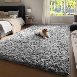 Ophanie Machine Washable Upgrade 4x6 Rugs for Bedroom, Grey, Fluffy Shaggy Soft Area Rug, Gray Non-Slip Indoor Floor Carpet for Living Room, Kids Baby Boys Teen Dorm Home Decor Aesthetic, Nursery, Rug