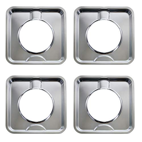 KITCHEN BASICS 101 Made in the USA SGP-400 4 Pack Chrome Square Gas Range Drip Pan Directly Replaces 786333, AP6011553, PS11744751, WP786333