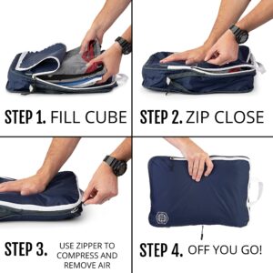 Extra Large Compression Packing Cubes for Travel Packaging Cube Luggage Organizers 7 Piece Set-Ultralight, Expandable/Compression Bags for Clothes (Navy/White))