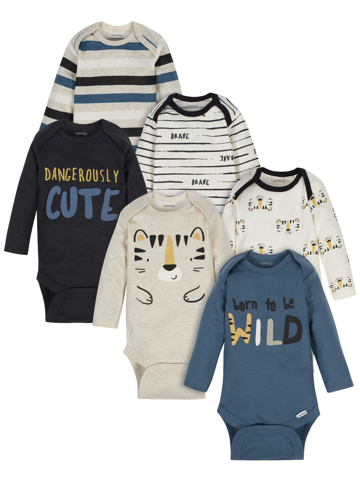 Onesies BrandUnisex Baby6-Pack Long Sleeve BodysuitsTiger Blue6-9 Months