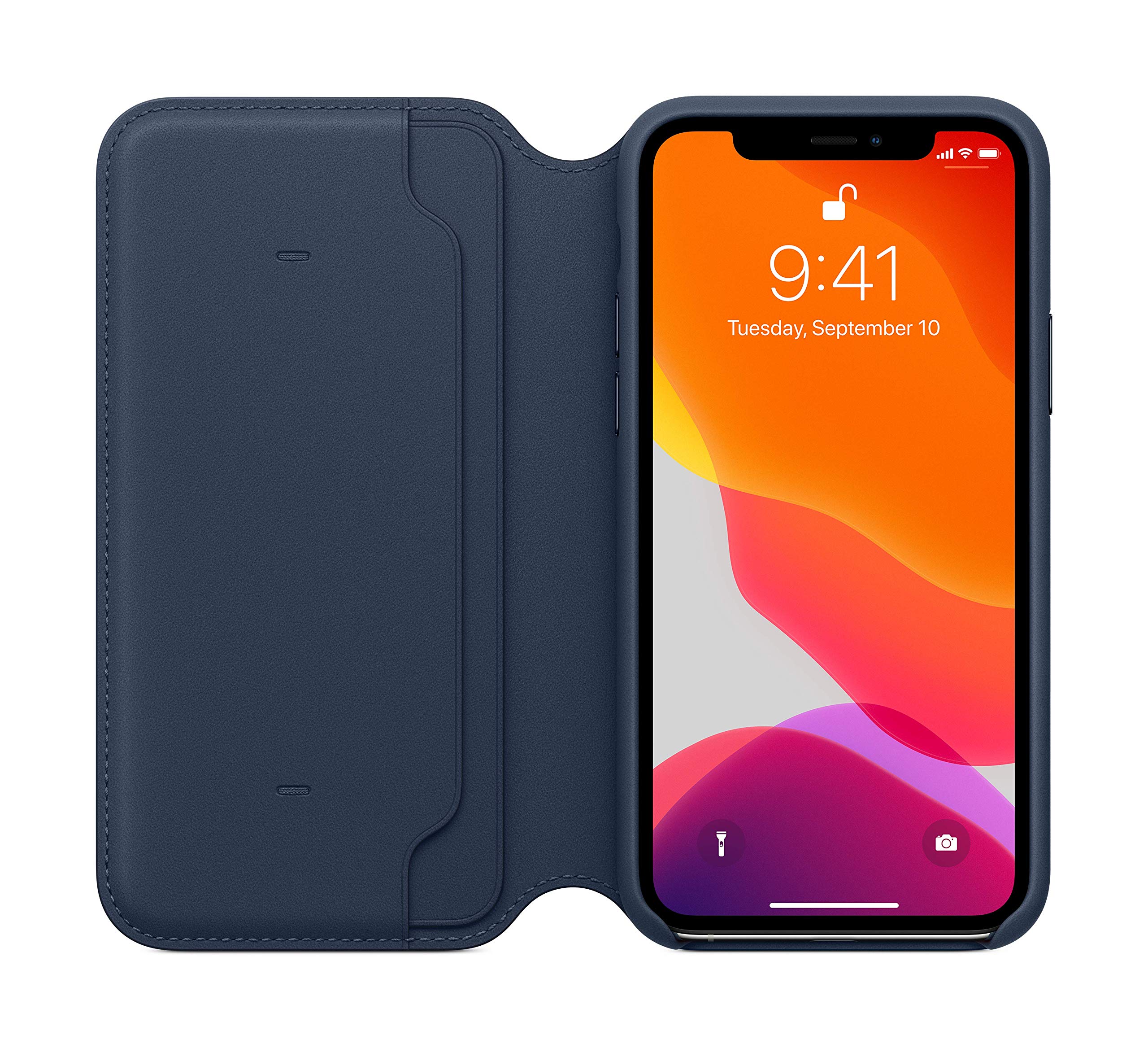 Apple iPhone 11 Pro Deep Sea Blue Leather Folio Case - Slim Fit, Wireless Charging Compatible