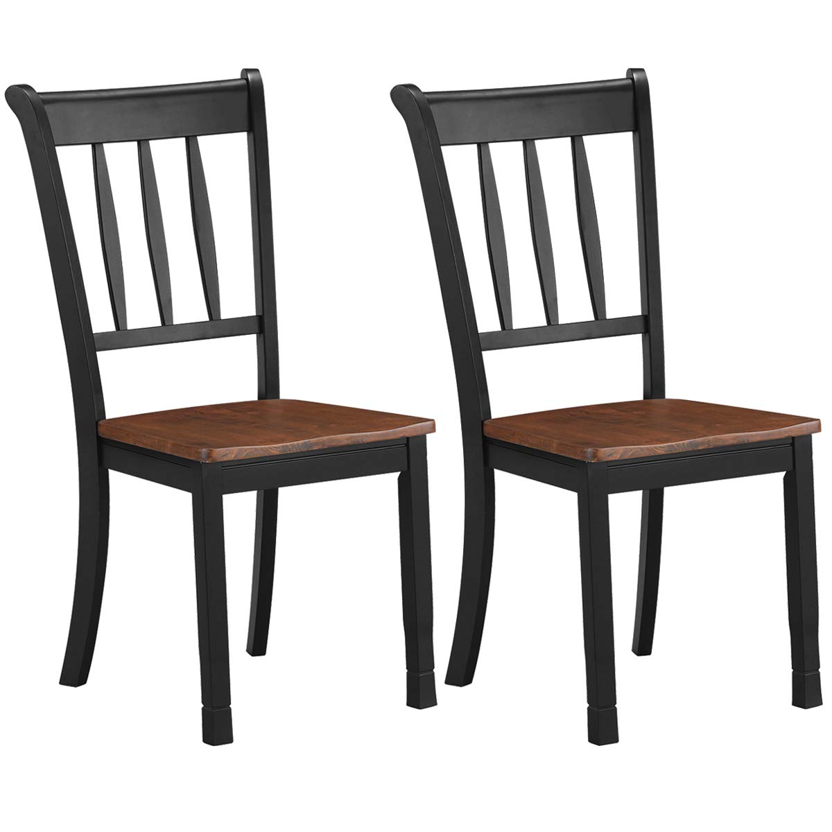 Giantex Wood Dining Chairs Set of 2, Solid Rubber Wood Armless Kitchen Chairs with Non-Slip Foot Pads, Easy to Assemble Dining Side Chair, Farmhouse Dining Room Chairs