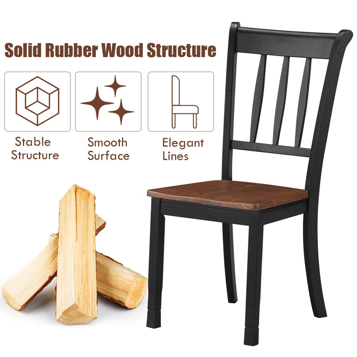 Giantex Wood Dining Chairs Set of 2, Solid Rubber Wood Armless Kitchen Chairs with Non-Slip Foot Pads, Easy to Assemble Dining Side Chair, Farmhouse Dining Room Chairs