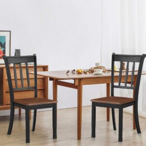 Giantex Wood Dining Chairs Set of 2, Solid Rubber Wood Armless Kitchen Chairs with Non-Slip Foot Pads, Easy to Assemble Dining Side Chair, Farmhouse Dining Room Chairs