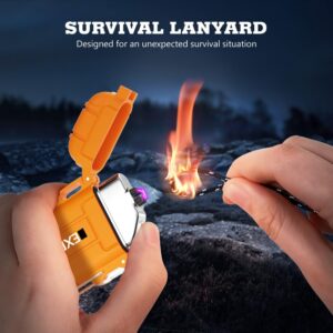 LcFun Electric Lighter USB C Rechargeable Lighter Windproof Arc Lighter Waterproof Flameless Dual Arc Plasma Lighters with Emergency Whistle for Adventure, Survival Tactical, Camping Gadgets (Orange)