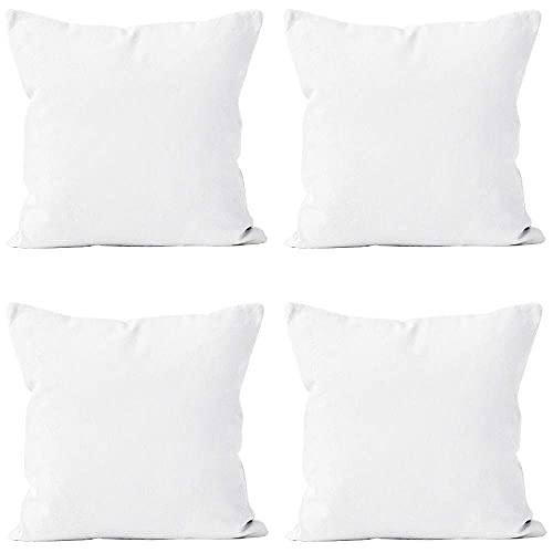 Encasa Homes Throw Pillow Covers Only (No Insert) (18x18) - Sublimation Blank White 4 Pc Pack with Invisible Zipper -Polyester Twill Cushion Cases for DIY, Printing & Painting