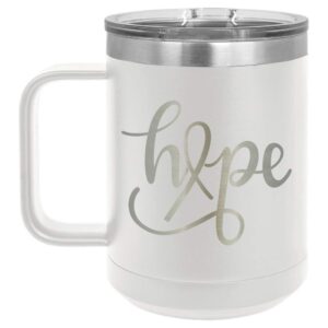 hope white 15 oz coffee cup w/slide top lid | insulated travel coffee mug | unique gift ideas from women or men | compare price to yeti rambler