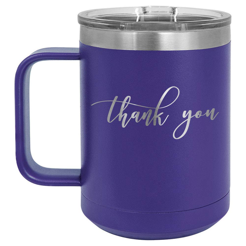 THANK YOU Purple 15 oz Coffee Cup w/Slide Top Lid | Insulated Travel Coffee Mug | Unique Gift Ideas From Women or Men | Compare Price To Yeti Rambler