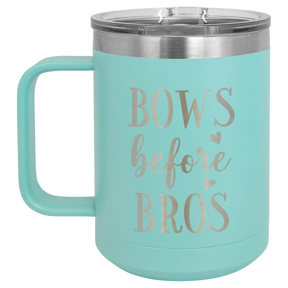 BOWS BEFORE BROS Teal 15 oz Coffee Cup w/Slide Top Lid | Insulated Travel Coffee Mug | Birthday Or Christmas Gift Ideas From Women or Men | Compare To Yeti Rambler | ONLYGIFTS.COM