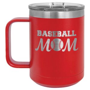 baseball mom red 15 oz coffee cup w/slide top lid | insulated travel coffee mug | unique gift ideas from women or men | compare price to yeti rambler