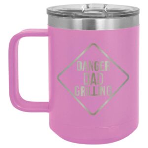 danger dad grilling light purple 15 oz coffee cup w/slide top lid | insulated travel coffee mug | bbq & grilling gift idea for men who have everything, dad | compare to yeti rambler | onlygifts.com