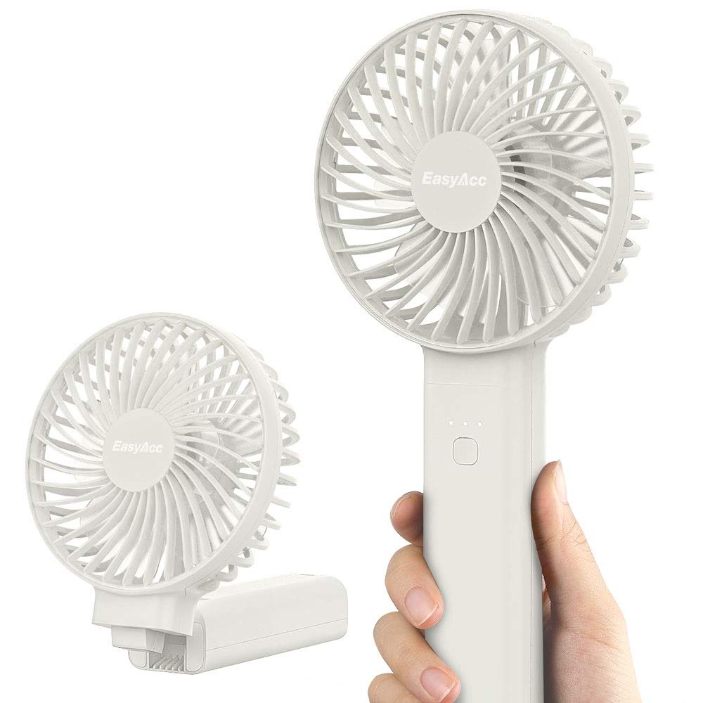 EasyAcc Handheld Fan, 2023 Newly Powerful Quiet Portable Fan Small Desk Fan [ 4 Speed/Battery Indicator/Easy Clean] 17H Battery Operated Fan One Touch Power Off Personal Fan for Travel Outdoor