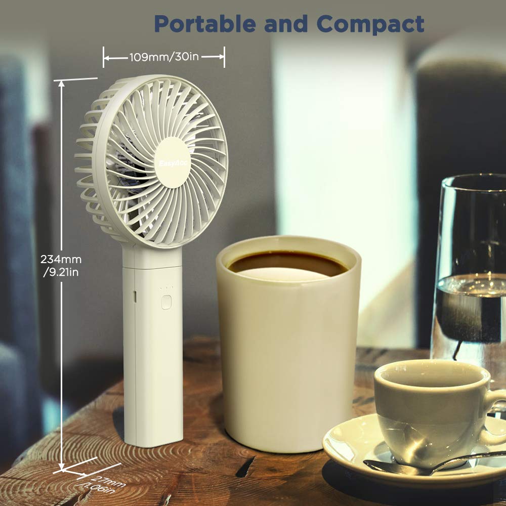 EasyAcc Handheld Fan, 2023 Newly Powerful Quiet Portable Fan Small Desk Fan [ 4 Speed/Battery Indicator/Easy Clean] 17H Battery Operated Fan One Touch Power Off Personal Fan for Travel Outdoor