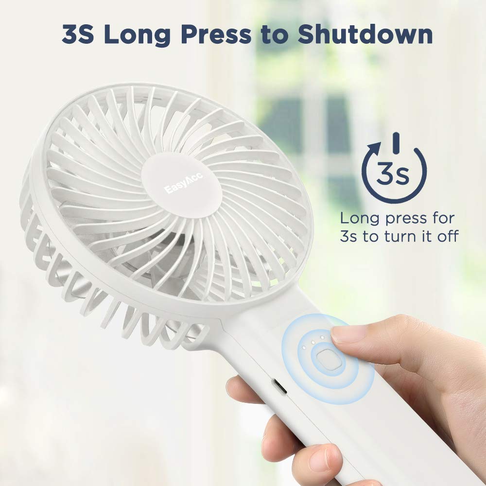 EasyAcc Handheld Fan, 2023 Newly Powerful Quiet Portable Fan Small Desk Fan [ 4 Speed/Battery Indicator/Easy Clean] 17H Battery Operated Fan One Touch Power Off Personal Fan for Travel Outdoor