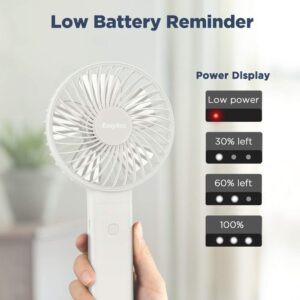 EasyAcc Handheld Fan, 2023 Newly Powerful Quiet Portable Fan Small Desk Fan [ 4 Speed/Battery Indicator/Easy Clean] 17H Battery Operated Fan One Touch Power Off Personal Fan for Travel Outdoor