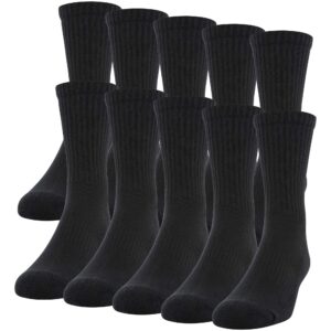 gildan men's active cotton crew socks, 10-pairs, black, shoe size: 6-12