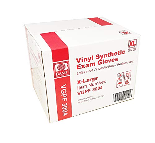 Basic Diagnostic VGPF3004 Clear Vinyl Exam Gloves, Latex-Free & Powder-Free, Extra-Large, Pack of 1000